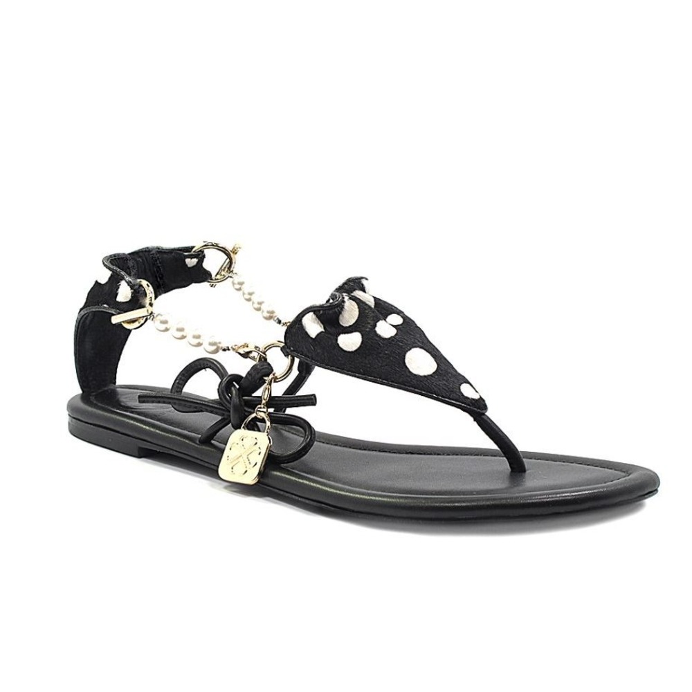 Luxtrada Cici Bello Bikini Black Polka Dots Thong Sandals Size 8M Resortwear